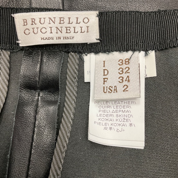 BRUNELLO CUCINELLI BLACK STRETCH NAPPA LEATHER CIGARETTE TROUSERS - Picture 4 of 5